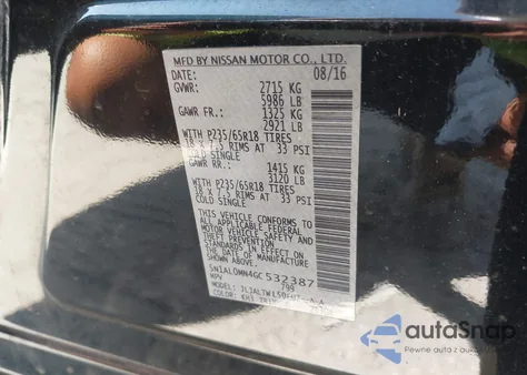 2016 Infiniti Qx60 from USA, damaged, VIN 5N1AL0MN4GC532387